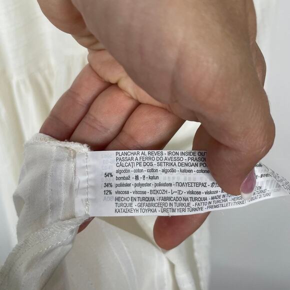 2/$30 ZARA Asymmetric Dress XS Striped White V-Neck Short Sleeve Textured #5637 - Picture 14 of 16